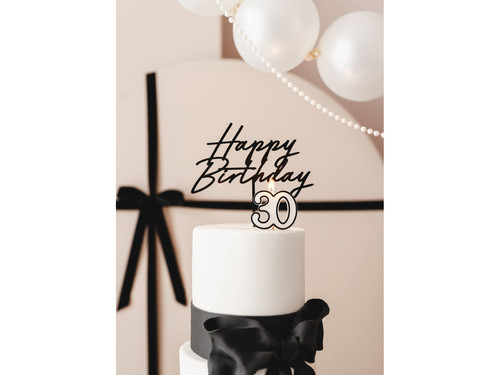 Topper akrylowy na tort Happy Birthday czarny 16,5cm KPT79 PartyDeco